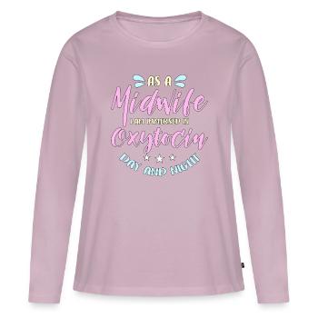 En tant que sage-femme, je suis immergée dans les sages-femmes d’accouchement - T-shirt manches longues Premium bio Femme - rose poudré - Devant - Julia (174cm)