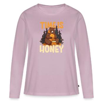 Le temps de l’apiculteur est du miel - T-shirt manches longues Premium bio Femme - rose poudré - Devant - Julia (174cm)