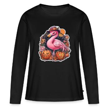 Flamingo Pink Flamingo Flamingo Halloween - Frauen Premium Bio Langarmshirt - Schwarz - Vorne - Julia (174cm)