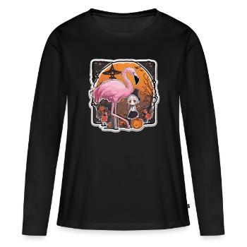 Flamingo Pink Flamingo Flamingo Halloween - Frauen Premium Bio Langarmshirt - Schwarz - Vorne - Julia (174cm)
