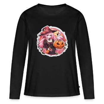 Flamingo Pink Flamingo Flamingo Halloween - Frauen Premium Bio Langarmshirt - Schwarz - Vorne - Julia (174cm)