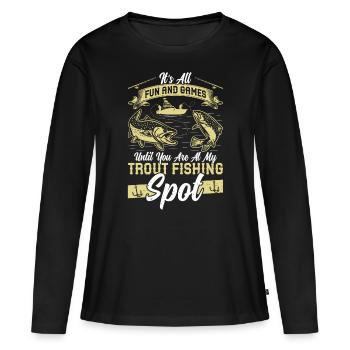 Funny Fishing Men Women - Frauen Premium Bio Langarmshirt - Schwarz - Vorne - Julia (174cm)