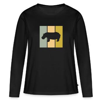 Nilpferd - Frauen Premium Bio Langarmshirt - Schwarz - Vorne - Julia (174cm)