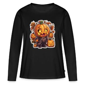 Citrouille Halloween Citrouille d’Halloween Citrouille - T-shirt manches longues Premium bio Femme - noir - Devant - Julia (174cm)