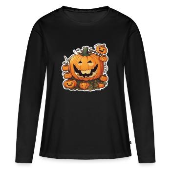 Citrouille Halloween Citrouille d’Halloween Citrouille - T-shirt manches longues Premium bio Femme - noir - Devant - Julia (174cm)