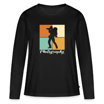Fotografie - Frauen Premium Bio Langarmshirt - Schwarz - Vorne - Julia (174cm)