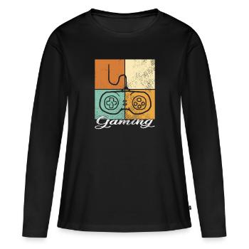 Gaming - Frauen Premium Bio Langarmshirt - Schwarz - Vorne - Julia (174cm)
