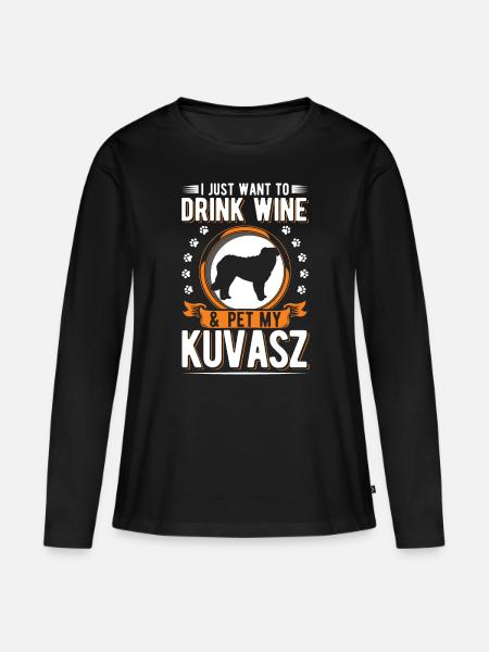 Kuvasz und Wein - Frauen Premium Bio Langarmshirt - Schwarz