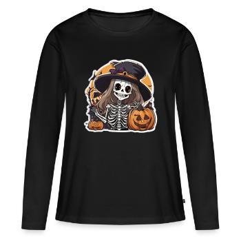 Sorcière Halloween Sorcières Chapeau Sorcières Balai Sorcière Citrouille - T-shirt manches longues Premium bio Femme - noir - Devant - Julia (174cm)