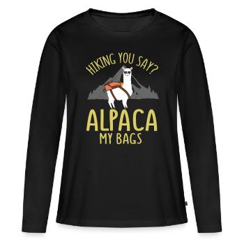 Fête des pères Cadeau Randonnée Alpaga Pun - T-shirt manches longues Premium bio Femme - noir - Devant - Julia (174cm)