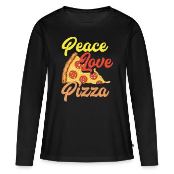 Frieden Liebe Pizza - Frauen Premium Bio Langarmshirt - Schwarz - Vorne - Julia (174cm)