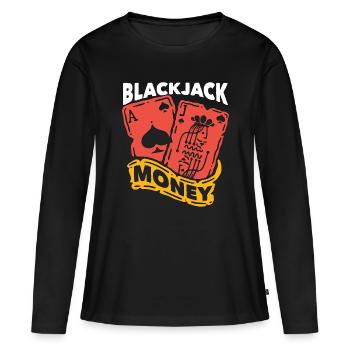 Classic Blackjack Money Casino Card Game Dealer - T-shirt manches longues Premium bio Femme - noir - Devant - Julia (174cm)