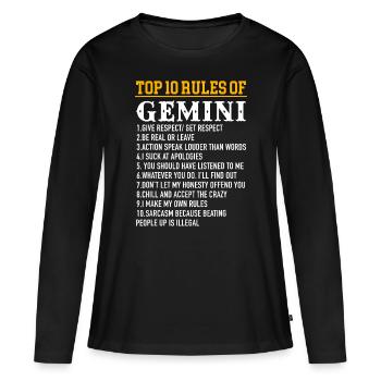 Top 10 des règles des Gémeaux 21 mai - 21 juin - T-shirt manches longues Premium bio Femme - noir - Devant - Julia (174cm)