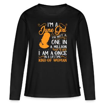 Ich bin ein Juni-Mädchen Schwarze Frauen Zwillinge - Frauen Premium Bio Langarmshirt - Schwarz - Vorne - Julia (174cm)