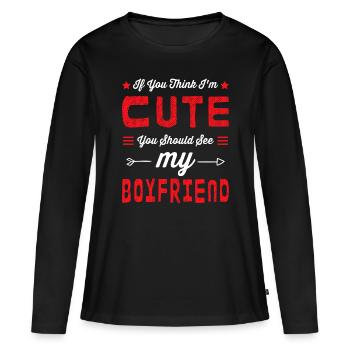 Wenn du denkst, dass ich süß bin, solltest du meinen Freund sehen - Frauen Premium Bio Langarmshirt - Schwarz - Vorne - Julia (174cm)