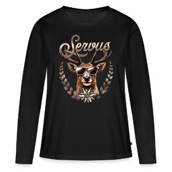 Trachtenshirt Herren Trachten T-Shirt Servus - Frauen Premium Bio Langarmshirt - Schwarz - Vorne - Julia (174cm)