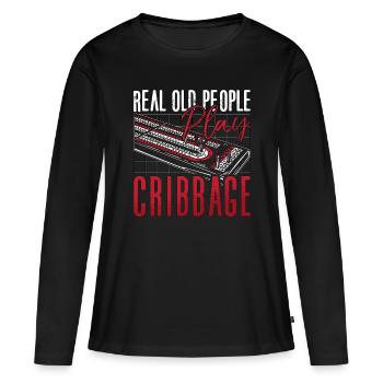 Cribbage Real Old People Play Cribbage Board Game - Frauen Premium Bio Langarmshirt - Schwarz - Vorne - Julia (174cm)