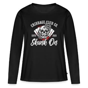 Cribbage Club Co. Skunk On Card Game Playing Cards - Frauen Premium Bio Langarmshirt - Schwarz - Vorne - Julia (174cm)