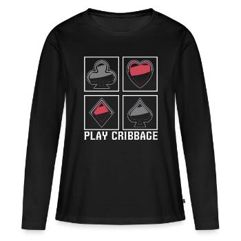 Play Cribbage Playing Cards Loves Crib Board Game - Frauen Premium Bio Langarmshirt - Schwarz - Vorne - Julia (174cm)