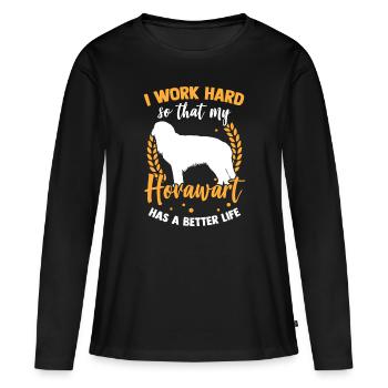Arbeite für Hovawart Derber Bauernhund - Frauen Premium Bio Langarmshirt - Schwarz - Vorne - Julia (174cm)