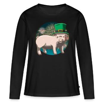 Cochon chanceux Réveillon du Nouvel An Jour de l’An - T-shirt manches longues Premium bio Femme - noir - Devant - Julia (174cm)