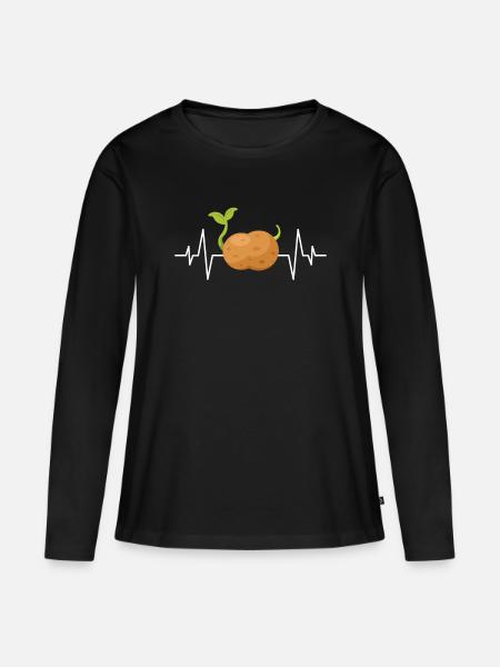 Kartoffel Herzschlag - Frauen Premium Bio Langarmshirt - Schwarz