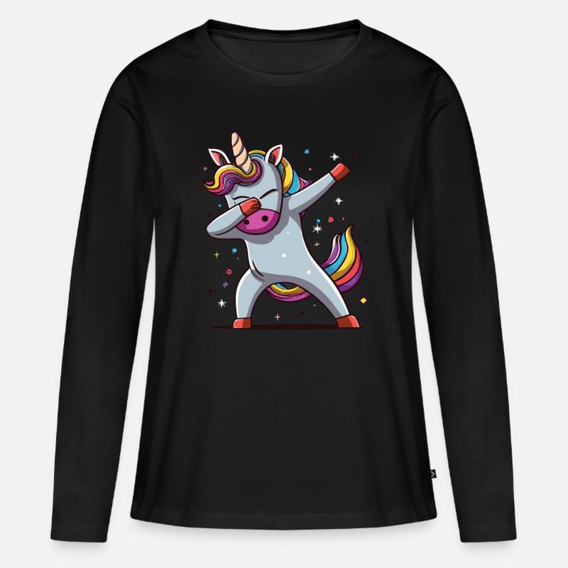 Dab Dabbing Unicorn Dabbendes Einhorn Tanz - Frauen Premium Bio Langarmshirt - Schwarz