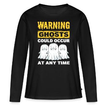 Warnung Geister können jederzeit auftauchen - Frauen Premium Bio Langarmshirt - Schwarz - Vorne - Julia (174cm)