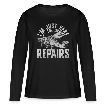 Modèle réduit d’avion Je suis juste ici pour les réparations - T-shirt manches longues Premium bio Femme - noir - Devant - Julia (174cm)