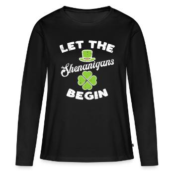 Que les manigances commencent Shamrock - T-shirt manches longues Premium bio Femme - noir - Devant - Julia (174cm)