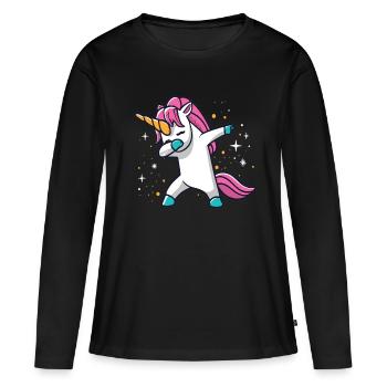 Dabbing Licorne Licorne Dab Dabbing Trend Dance - T-shirt manches longues Premium bio Femme - noir - Devant - Julia (174cm)
