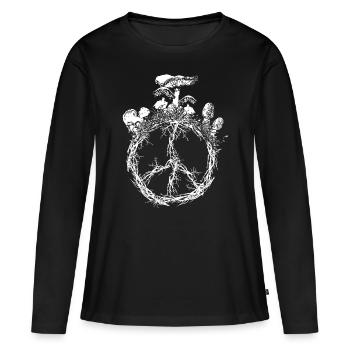 Peace Sign Mushroom Cottagecore Shroom Mycology - Women's Premium Organic Long Sleeve Shirt - black - Front - Julia (174cm)