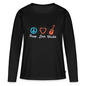 Peace Love Ukulele - Frauen Premium Bio Langarmshirt - Schwarz - Vorne - Julia (174cm)