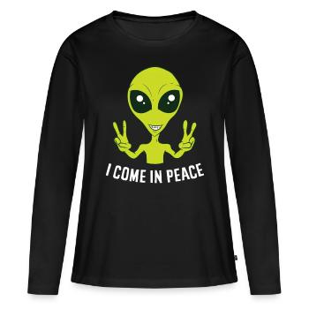 Cute Alien I Come In Peace Space Rave EDM Music - Women's Premium Organic Long Sleeve Shirt - black - Front - Julia (174cm)