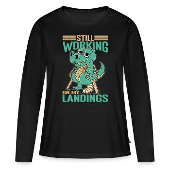 Toujours en train de travailler sur mes atterrissages 5 - T-shirt manches longues Premium bio Femme - noir - Devant - Julia (174cm)
