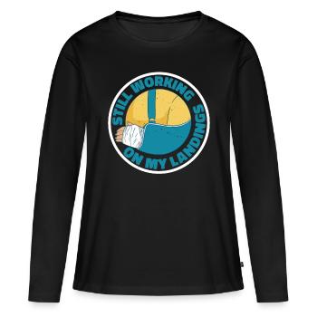 Toujours en train de travailler sur mes atterrissages 6 - T-shirt manches longues Premium bio Femme - noir - Devant - Julia (174cm)