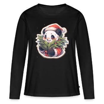Panda Noël Panda Pandas Panda Noël - T-shirt manches longues Premium bio Femme - noir - Devant - Julia (174cm)