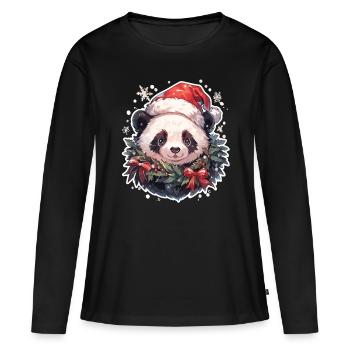 Panda Noël Panda Pandas Panda Noël - T-shirt manches longues Premium bio Femme - noir - Devant - Julia (174cm)
