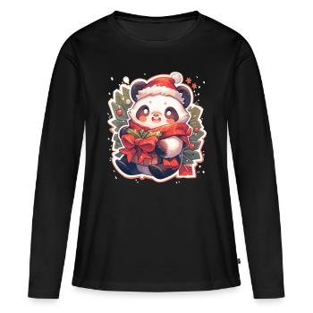 Panda Noël Panda Pandas Panda Noël - T-shirt manches longues Premium bio Femme - noir - Devant - Julia (174cm)