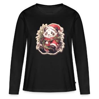 Panda Noël Panda Pandas Panda Noël - T-shirt manches longues Premium bio Femme - noir - Devant - Julia (174cm)