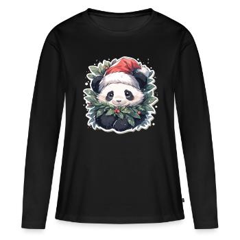 Panda Noël Panda Pandas Panda Noël - T-shirt manches longues Premium bio Femme - noir - Devant - Julia (174cm)