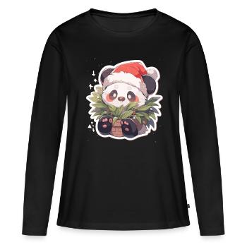 Panda Noël Panda Pandas Panda Noël - T-shirt manches longues Premium bio Femme - noir - Devant - Julia (174cm)
