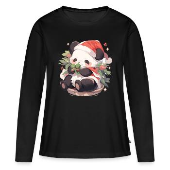 Panda Noël Panda Pandas Panda Noël - T-shirt manches longues Premium bio Femme - noir - Devant - Julia (174cm)