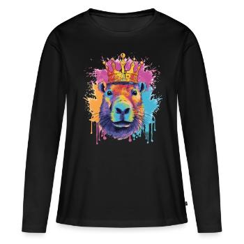 Capybara avec capybara couronne - T-shirt manches longues Premium bio Femme - noir - Devant - Julia (174cm)