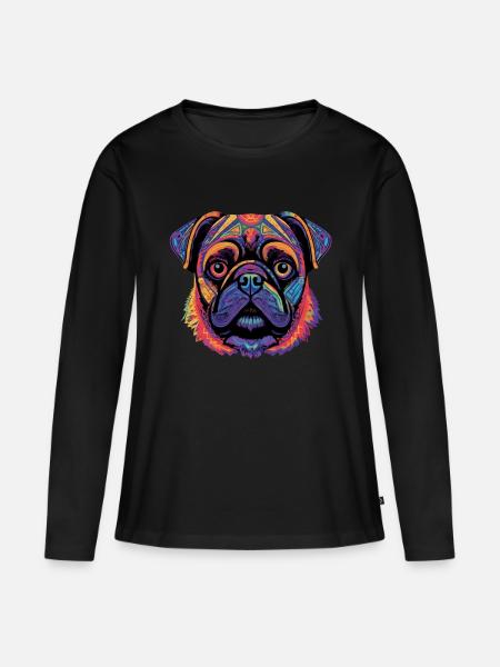 Mops Geschenk - Frauen Premium Bio Langarmshirt - Schwarz