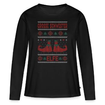 Ugly Christmas Weihnachtself Grosse Schwester Elfe - Frauen Premium Bio Langarmshirt - Schwarz - Vorne - Julia (174cm)