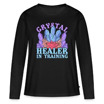 Cristaux de guérison de cristal - T-shirt manches longues Premium bio Femme - noir - Devant - Julia (174cm)