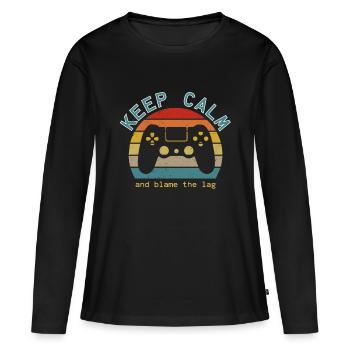 Gamer Shirt - Keep Calm Blame it on the Lag - Spiel - Frauen Premium Bio Langarmshirt - Schwarz - Vorne - Julia (174cm)