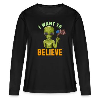 Je veux croire le cadeau de geek extraterrestre martien - T-shirt manches longues Premium bio Femme - noir - Devant - Julia (174cm)