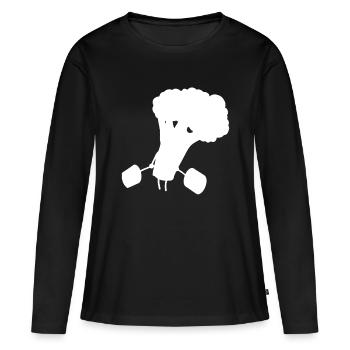 Vegan Funny Broccoli Lifter Design Cadeau - T-shirt manches longues Premium bio Femme - noir - Devant - Julia (174cm)